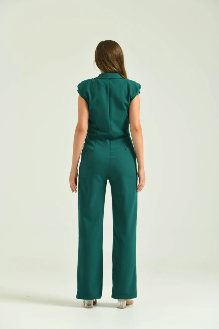 Kadın Petrol Ceket Yaka Slim Kumaş Tulum Elbise