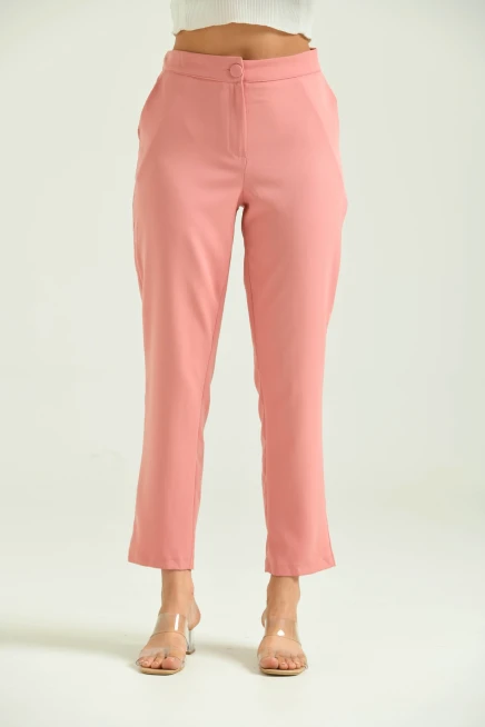 Kadın Pudra Düğme Datay Kumaş Pantolon