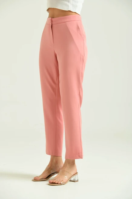 Kadın Pudra Düğme Datay Kumaş Pantolon