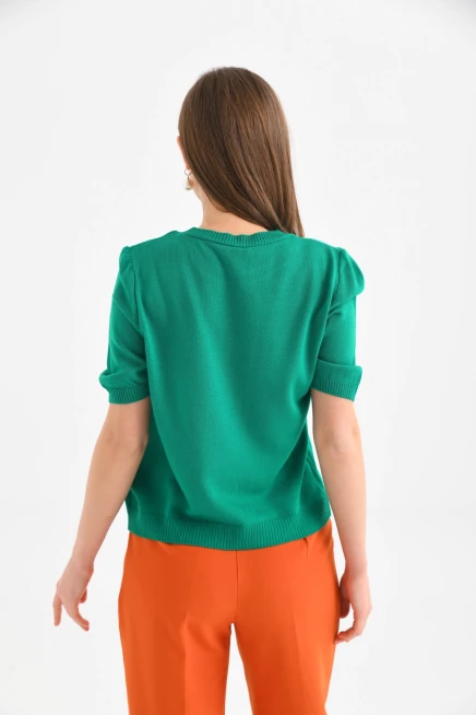 Bisiklet Yaka Kalp Desenli Mevsimlik Triko Kazak