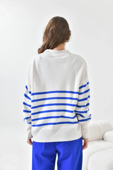 Çizgili Düğme Detaylı Oversize Triko Hırka