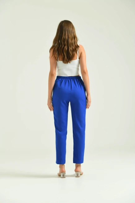 Kadın Saks Düğme Datay Kumaş Pantolon