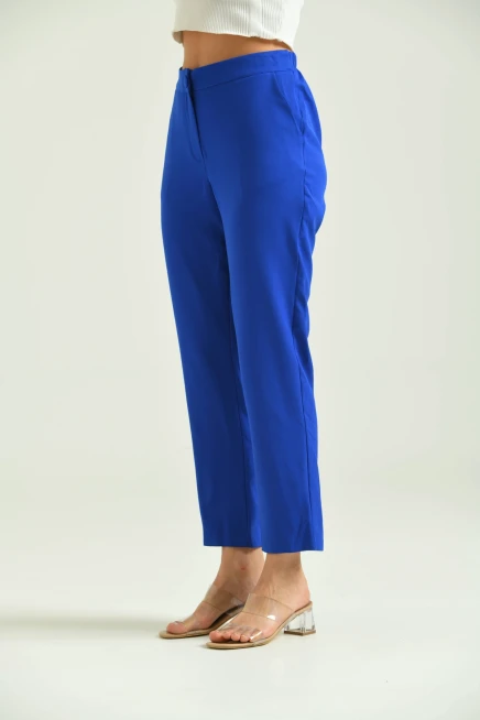 Kadın Saks Düğme Datay Kumaş Pantolon