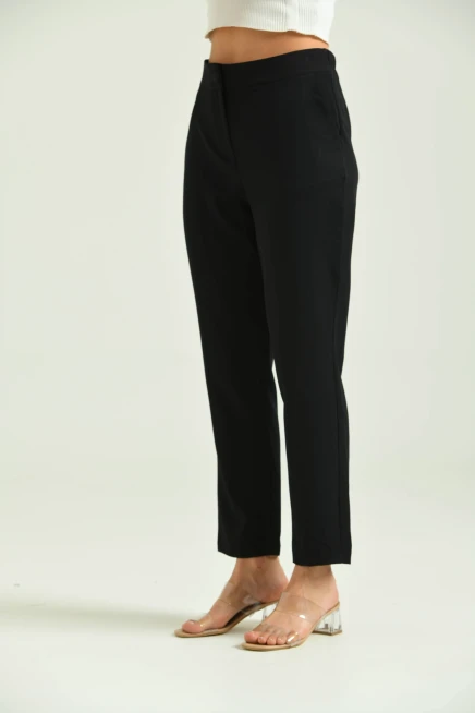 Kadın Siyah Düğme Datay Kumaş Pantolon