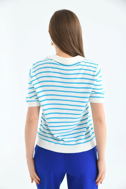 Kadın Çizgili Kalpli Mevsimlik Triko Kazak