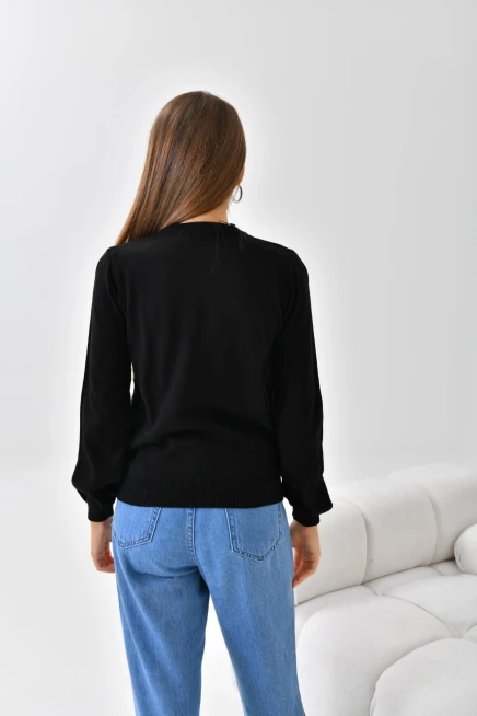 Fular Detaylı Bisiklet Yaka Triko Kazak