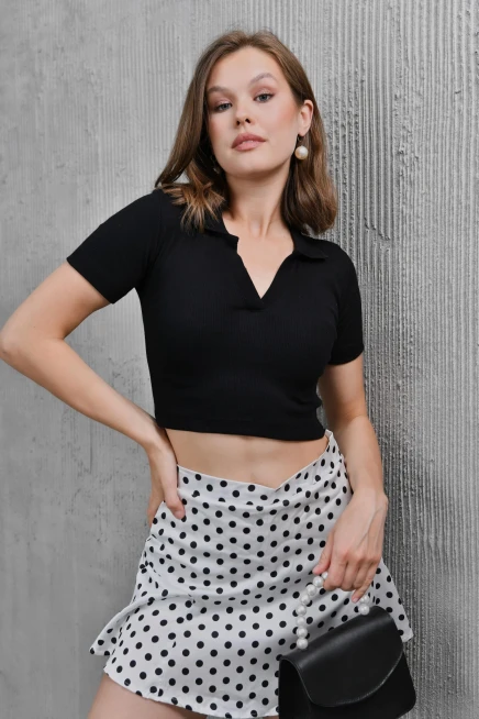 Womens Black Polo Neck Basic Crop Body