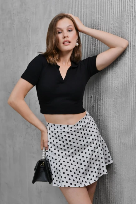 Womens Black Polo Neck Basic Crop Body