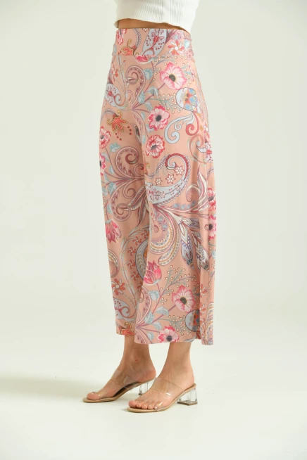 Kadın Somon Etnik Baskılı Etek Pantolon