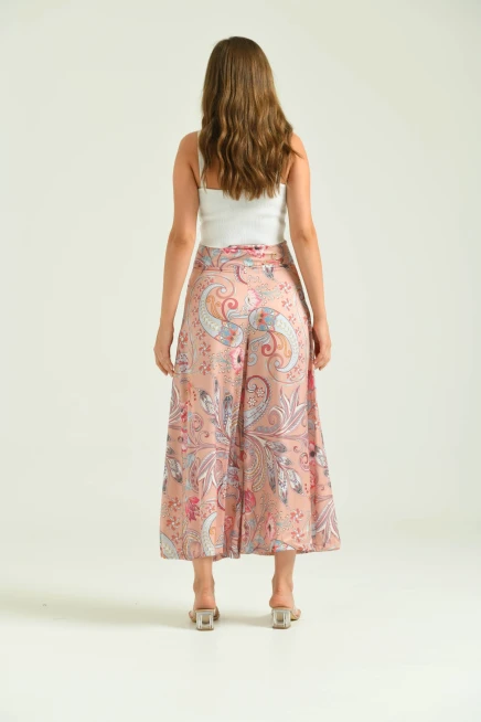 Kadın Somon Etnik Baskılı Etek Pantolon