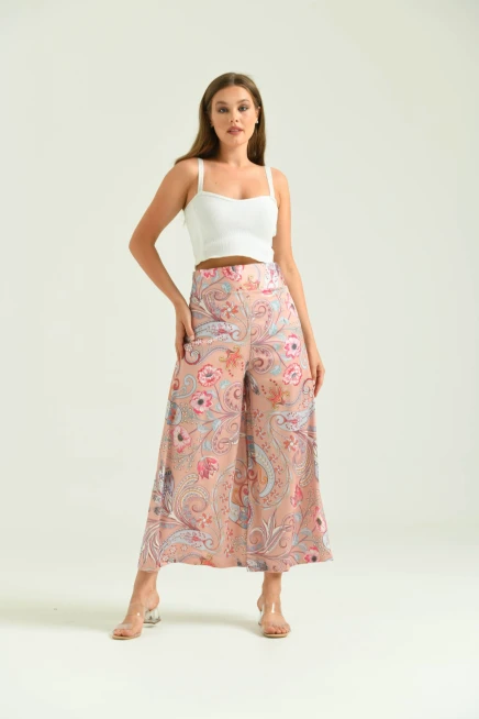 Kadın Somon Etnik Baskılı Etek Pantolon