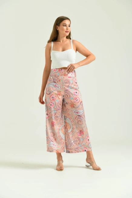 Kadın Somon Etnik Baskılı Etek Pantolon