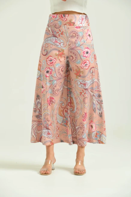 Kadın Somon Etnik Baskılı Etek Pantolon