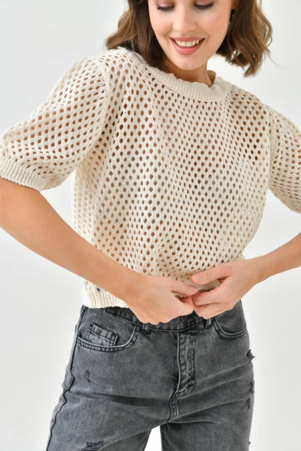 Kadın Taş Ajurlu Mevsimlik Triko Kazak