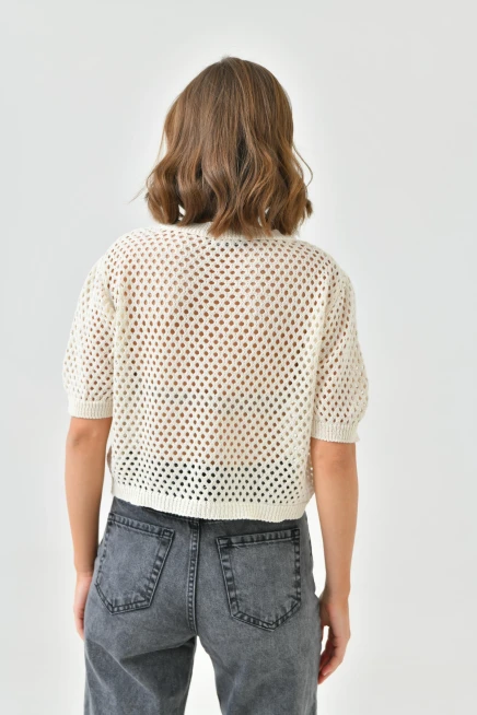 Kadın Taş Ajurlu Mevsimlik Triko Kazak