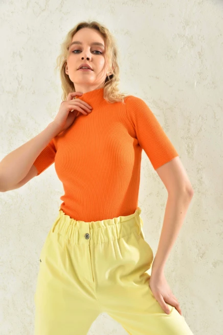 Womens Half Turtleneck Short Sleeve Basic Knitwear Blouse