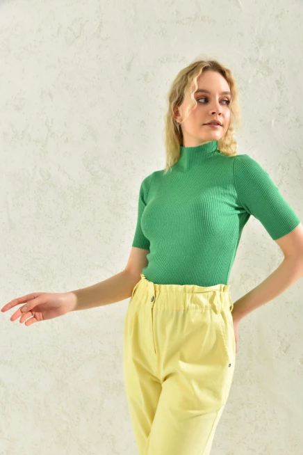 Womens Half Turtleneck Short Sleeve Basic Knitwear Blouse