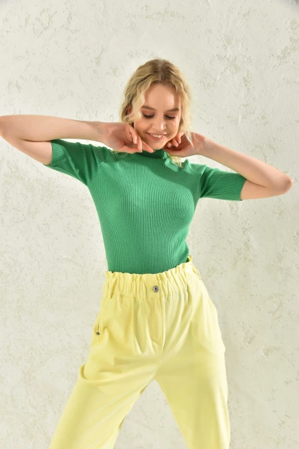 Womens Half Turtleneck Short Sleeve Basic Knitwear Blouse