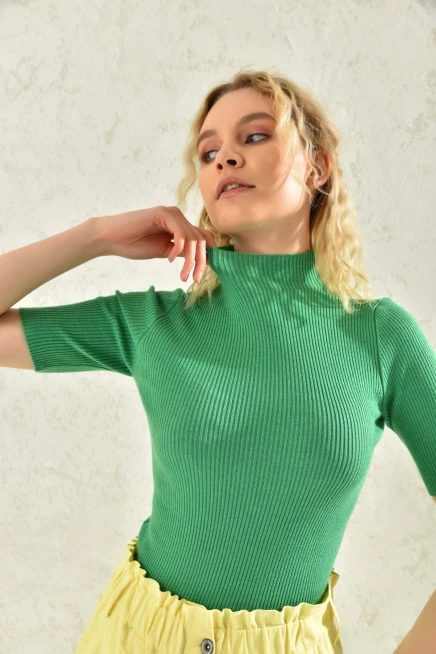 Womens Half Turtleneck Short Sleeve Basic Knitwear Blouse