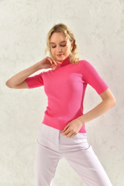 Womens Half Turtleneck Short Sleeve Basic Knitwear Blouse