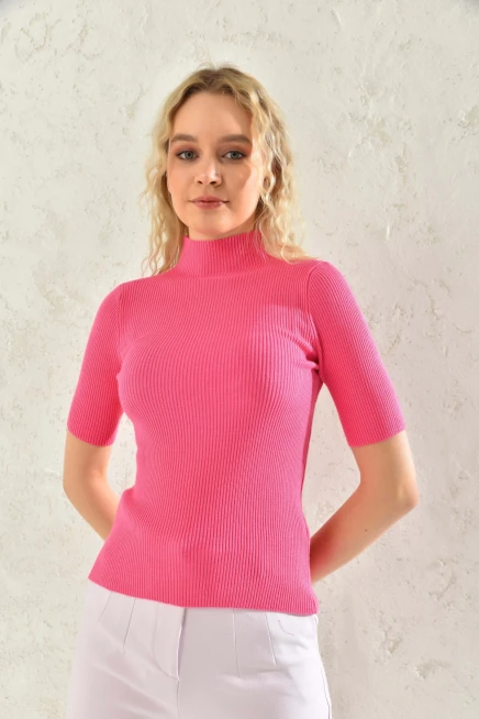Womens Half Turtleneck Short Sleeve Basic Knitwear Blouse
