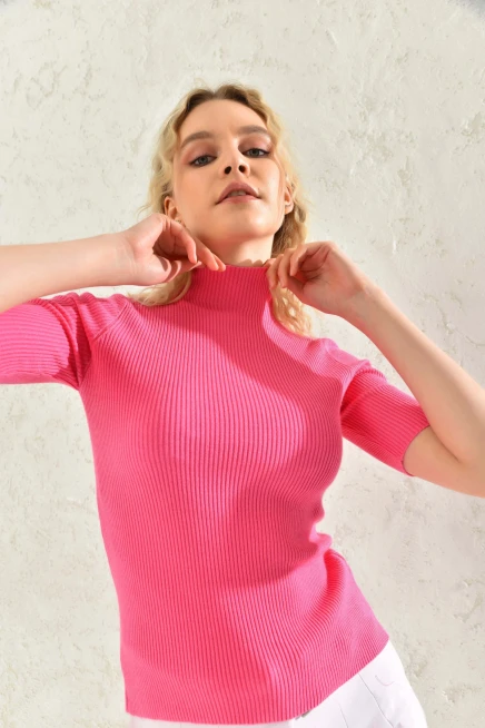 Womens Half Turtleneck Short Sleeve Basic Knitwear Blouse