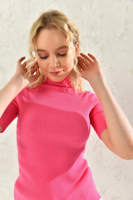 Womens Half Turtleneck Short Sleeve Basic Knitwear Blouse