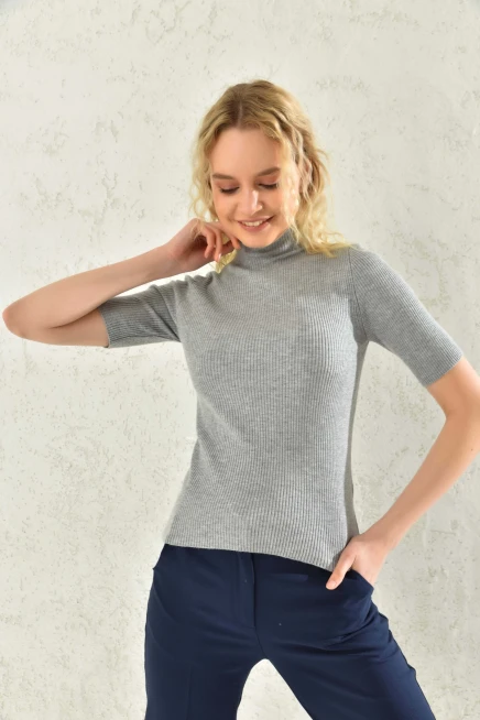 Womens Half Turtleneck Short Sleeve Basic Knitwear Blouse