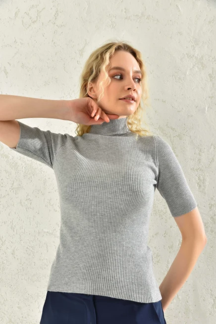 Womens Half Turtleneck Short Sleeve Basic Knitwear Blouse