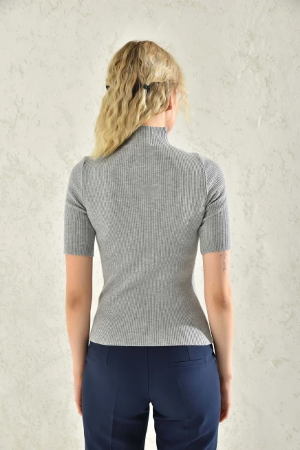 Womens Half Turtleneck Short Sleeve Basic Knitwear Blouse