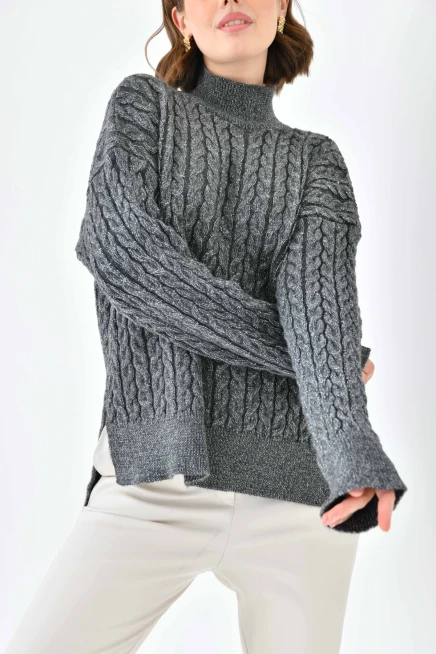 Kadın Yarım Balıkçı Yırtmaçlı Salaş Triko Kazak