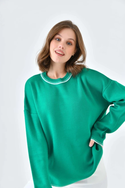 Oversize Bisiklet Yaka Basic Triko Kazak