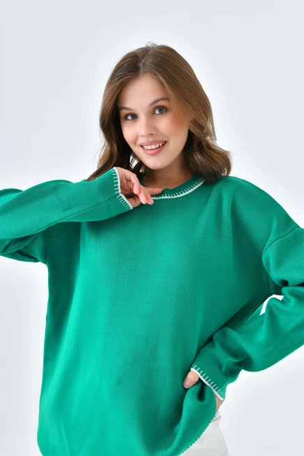 Oversize Bisiklet Yaka Basic Triko Kazak