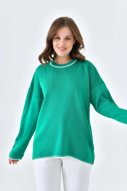 Oversize Bisiklet Yaka Basic Triko Kazak