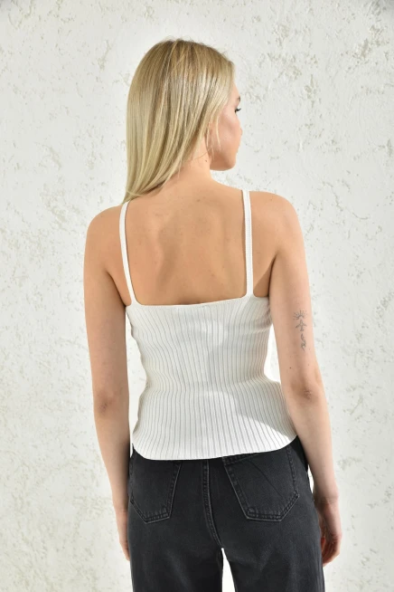 Womens Chain Detailed Strap V-Neck Knitwear Blouse