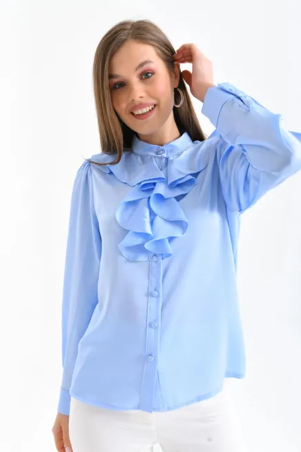 Volanlı Saten Gömlek