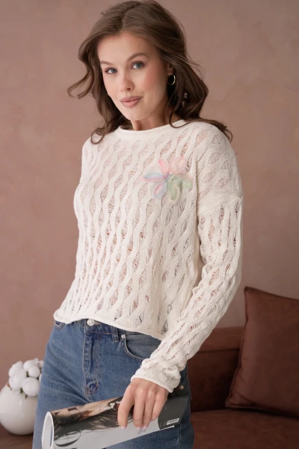 Kadın Bisiklet Yaka Örgü Detay Triko Kazak