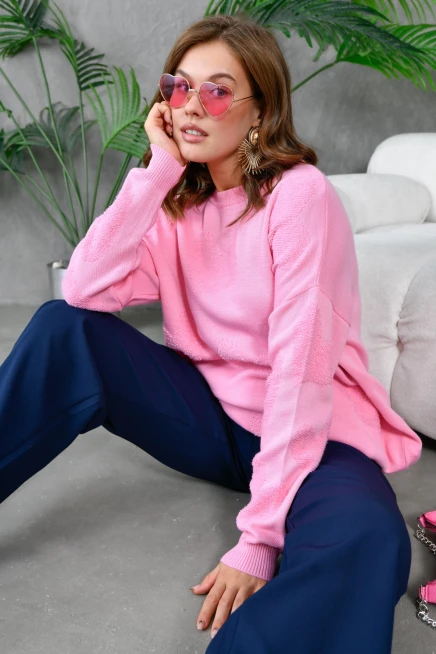 Kalp Desenli İnce Oversize Triko Kazak