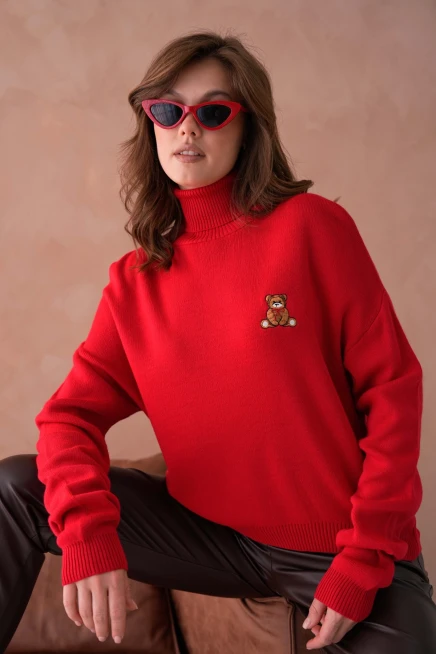 Kadın Balıkçı Yaka Nakış Detay Yumuşak Dokulu Basic Triko Kazak 214430