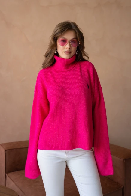 Kadın Balıkçı Yaka Selanik Örgü Oversize Triko Kazak 8080Sw