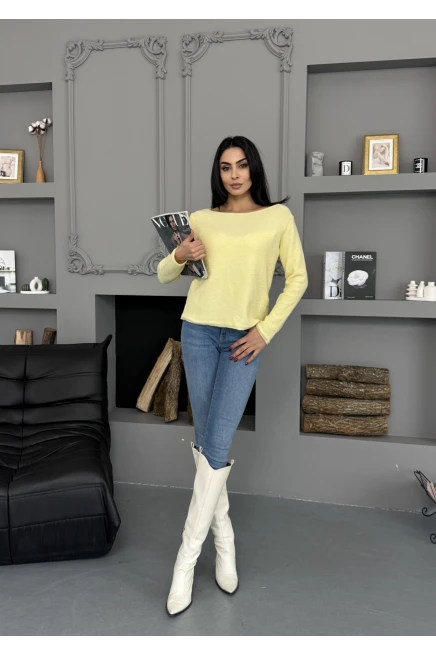 Kadın Kayık Yaka Viskon Karışımlı Simli Triko Kazak 8710Sw.Mng 