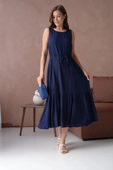 Lacivert Kısa Kol Salaş Yazlık Elbise