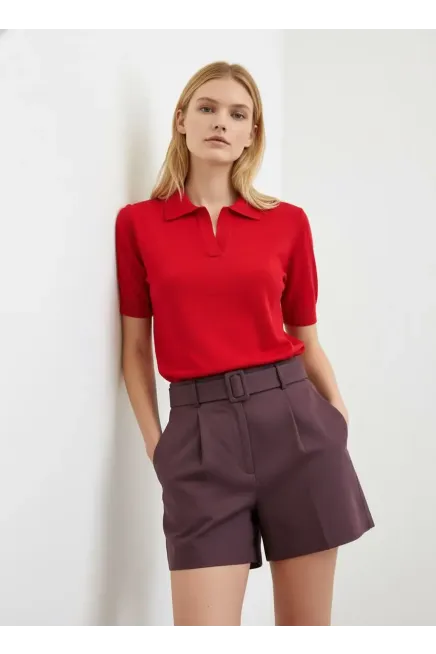 Kadın Polo Yaka Premium İplik Triko Kazak 12179.Crs