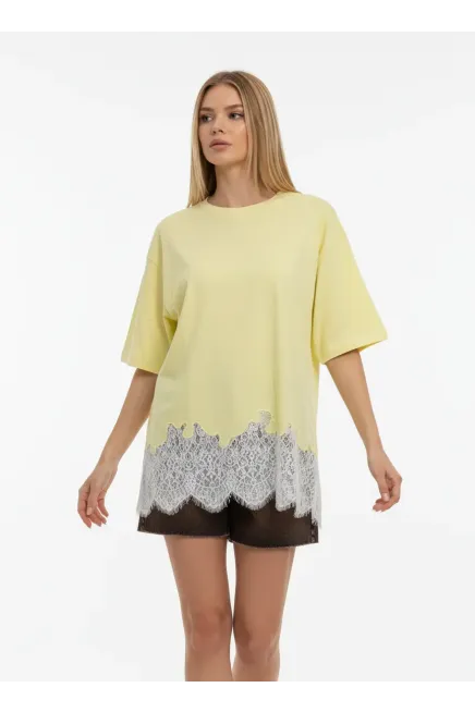 Kadın Bisiklet Yaka Eteği Dantel Detay Penye Tunik 13005