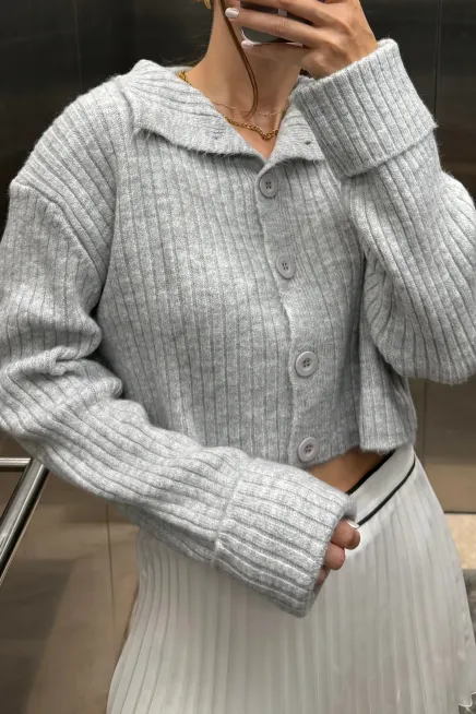 Basic Crop Yumuşak Dokulu Dik Yaka Triko Hırka AW25HI0004