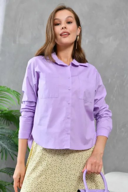 Kadın Arkası Uzun Yırtmaçlı Salaş Dokuma Gömlek