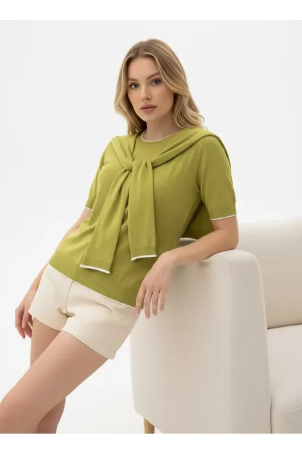 Kadın Bisiklet Yaka Atkılı Viskon Triko Kazak 12474.Vrt