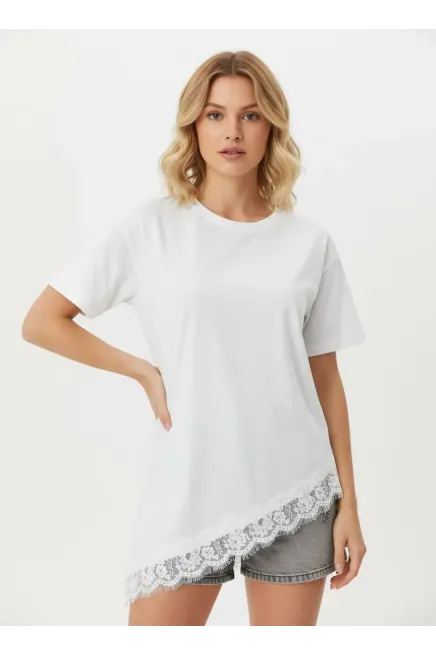 Kadın Bisiklet Yaka Dantel Detay Penye Bluz 26007