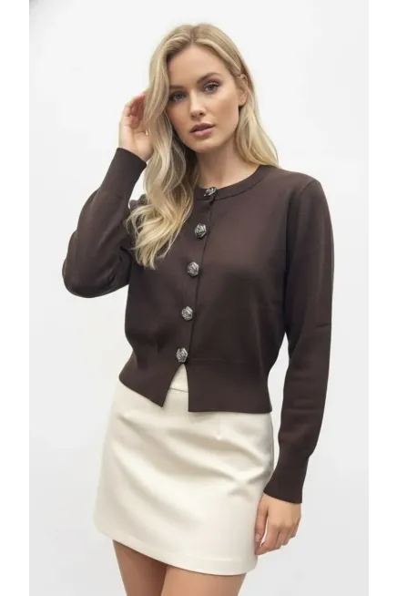 Kadın Bisiklet Yaka Düğme Detylı  Premium İplik Triko Ceket 12319.Crs