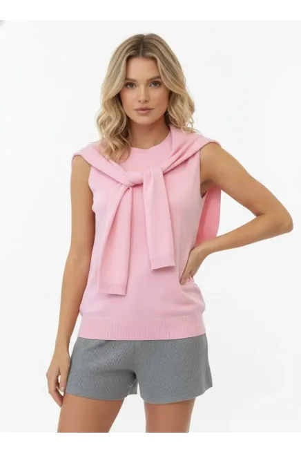 Kadın Bisiklet Yaka Kolsuz Atkılı Viskon Triko Kazak 12473.Vrt